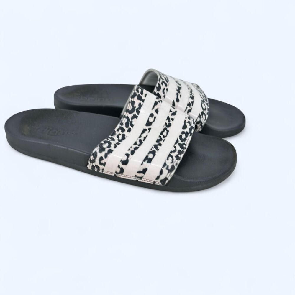 Adidas Adilette Comfort Clear Pink Leopard Print Slide Sandals Size 7